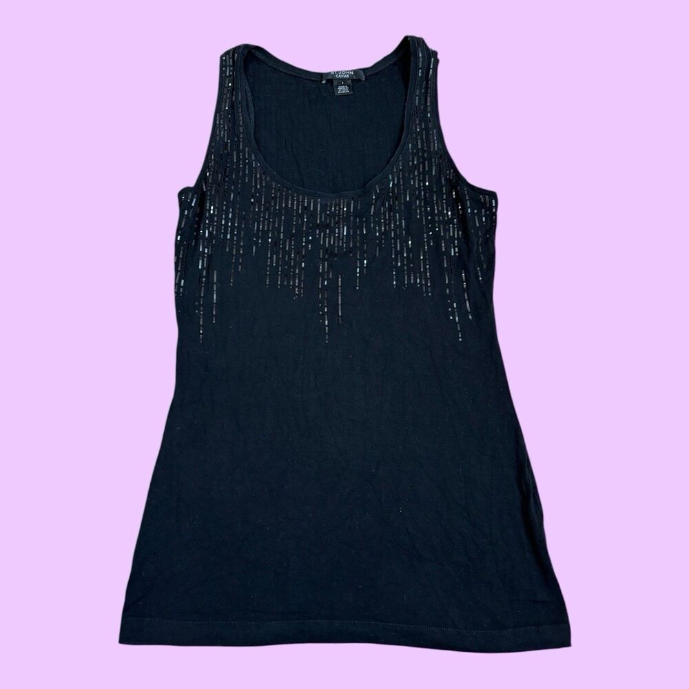 St. John Caviar Tank Womens Size Small Black Sequin Sleeveless Stretch